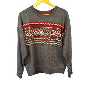 Cuddl Duds Gray Fair Isle Nordic Print Sweater Long Sleeve Size M